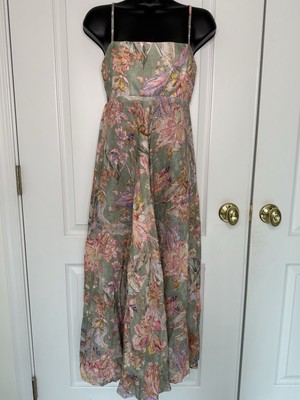 Zimmermann Linen Green Pink Floral Maxi Dress Small Resort Beach 2 NWT |  eBay