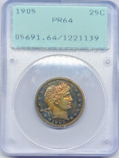 1905 PR64 Proof Barber Quarter In A Pcgs Ogh Rattler