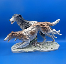 SCHEIBE ALSBACH EAST GERMANY PORCELAIN FIGURINE OF TWO RUNNING BORZOI DOGS