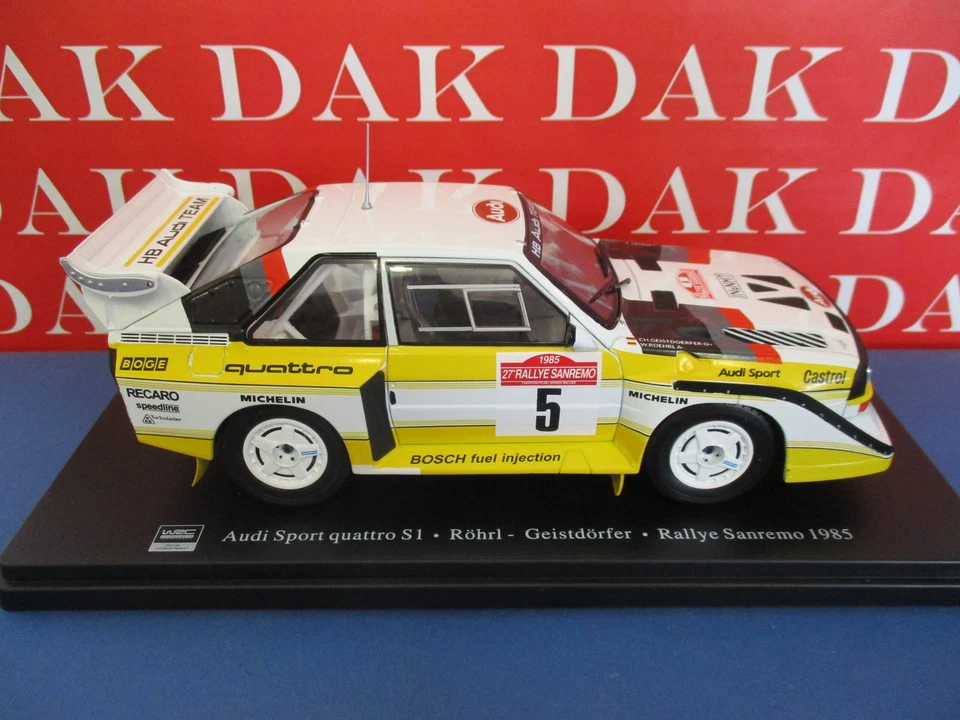 Die cast 1/24 Modellino Auto Audi Sport Quatto S1 Rally Sanremo 1985 W. Rohrl - Immagine 2 di 4