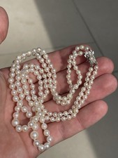 Silver Mikimoto Cultured Pearl Two Strand Necklace , Vintage 925 27g