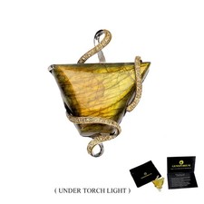 925 Argent Sterling Pendentif Main Labradorite 70ct Gemme Topaze Bijoux