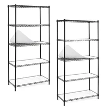Black 5-Tier Carbon Steel Wire Garage Storage Shelving Unit NSF Certified (2-Pac
