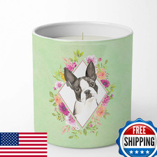 Caroline's Treasures CK4417CDL Boston Terrier Green Flowers 10 oz Decorative Soy