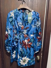 Farm Rio Surreal Flowers Blue Wrap Mini Dress 328918 NWT Floral Long Sleeves