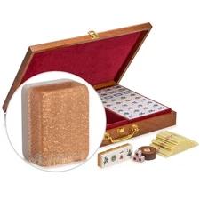 Classic Chinese Mahjong Set CHAMPAGNE GOLD 148 Med Tiles Wooden Case US-CF010-A