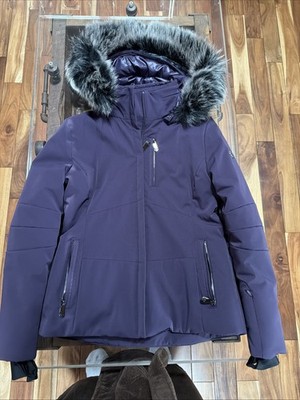 Poivre Blanc women s Purple size Medium ski jacket with fur hood.
