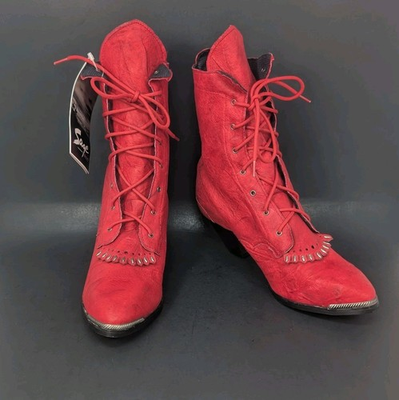 #ad Vintage Sage Abilene Boots NOS W Tag 8 Cowgirl Western Red Leather Victorian $59.99