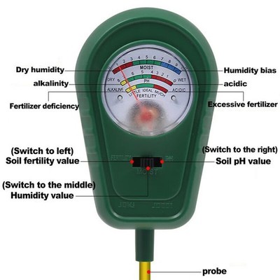 pH-Meter Bodentester Topfpflanzen misst Feuchtigkeit pH Fruchtbarkeit lange Sond