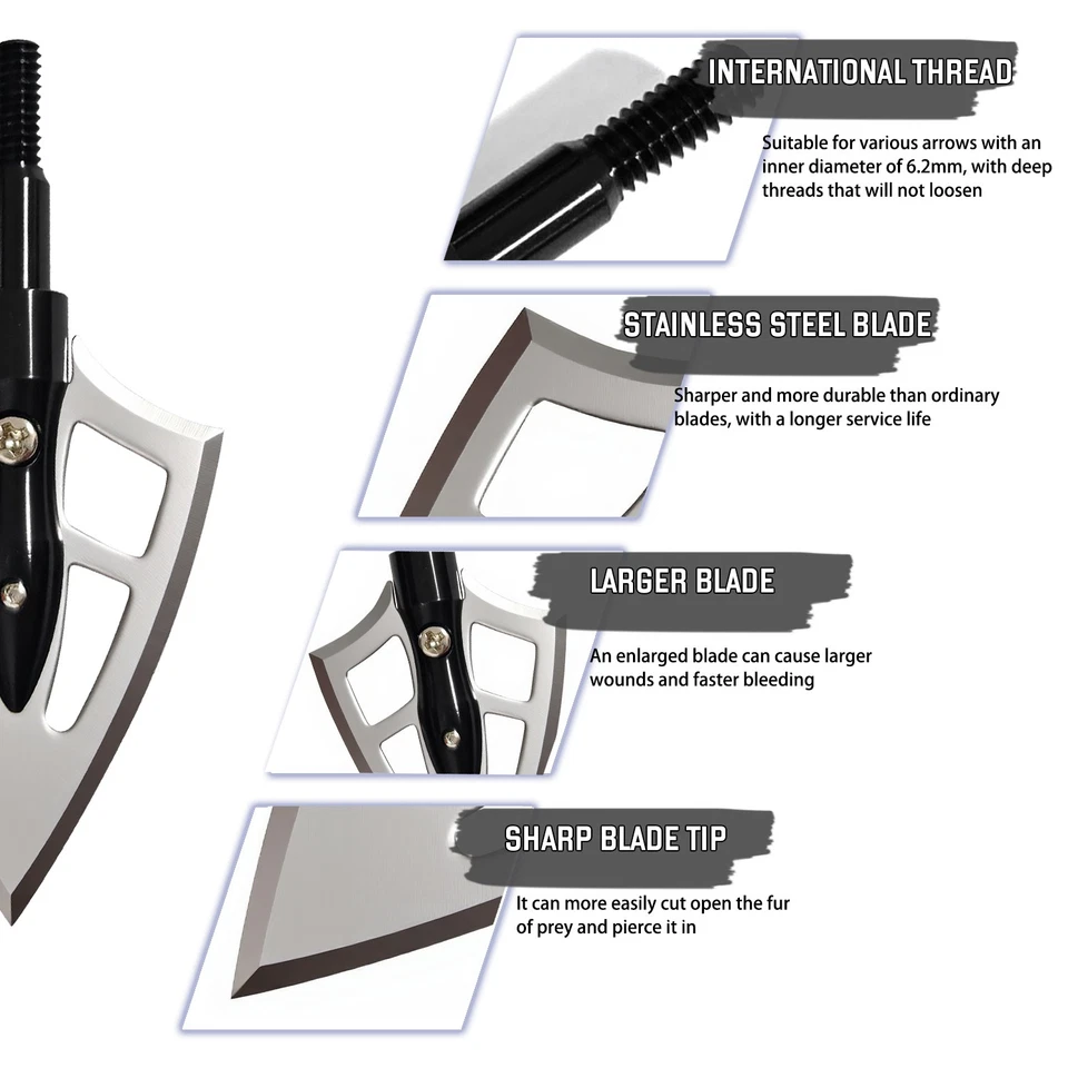 12pcs Mars Broadheads 100Grain Archery Arrowheads Hunting Sharp Razor Blades - Image 2 of 4