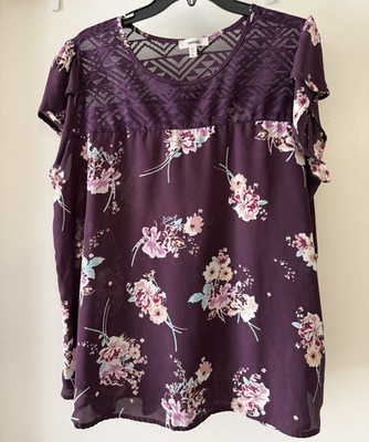 Meraki Women XL Purple Floral Blouse