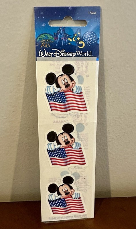 Vintage Sandylion Walt Disney World Stickers Mickey Mouse w/ American Flag NEW
