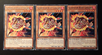 Yu-Gi-Oh! 3x Gladiator Beast Laquari, MZTM-EN067, Rare, 1. Edition, Englisch, NM