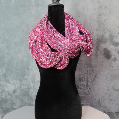 Christopher & Banks Infinity Scarf Womens Pink Multicolor Open Knit Metallic