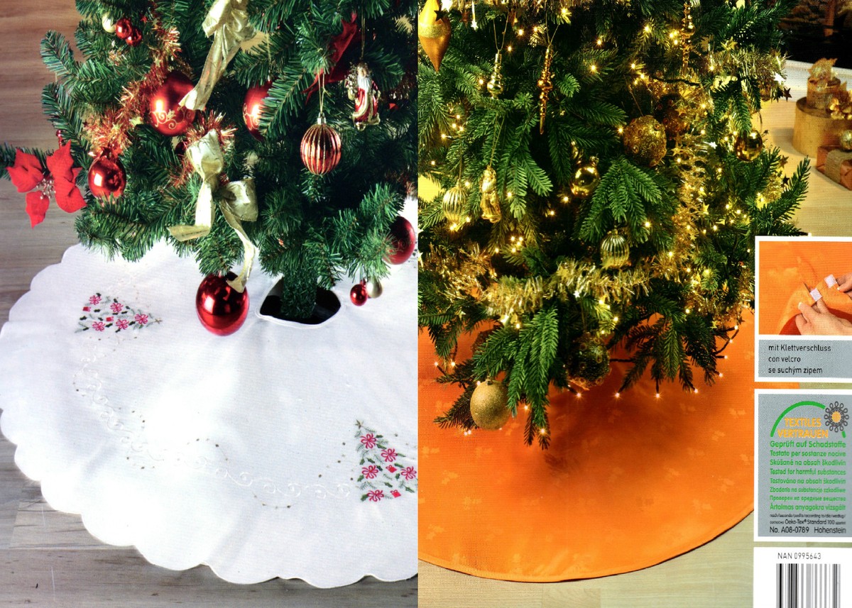 2 x Weihnachtsbaum Decke 120cm Weiß & Orange Christbaum Tannenbaum Unterlage