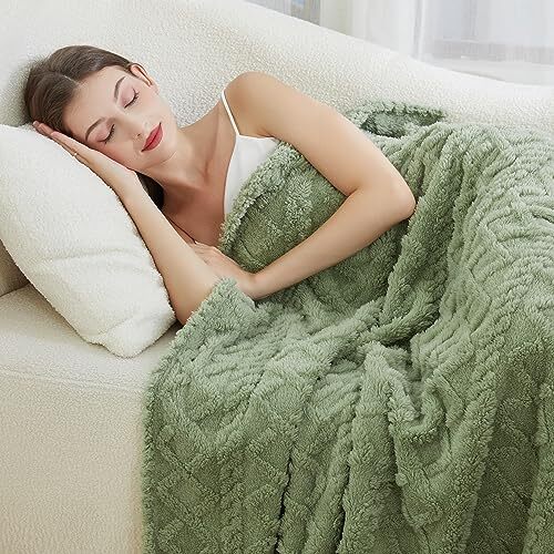 Fleece Throw Blanket - Cozy Soft Lightweight Fuzzy Throw(50×60in) Sage Green - Bild 5 von 6