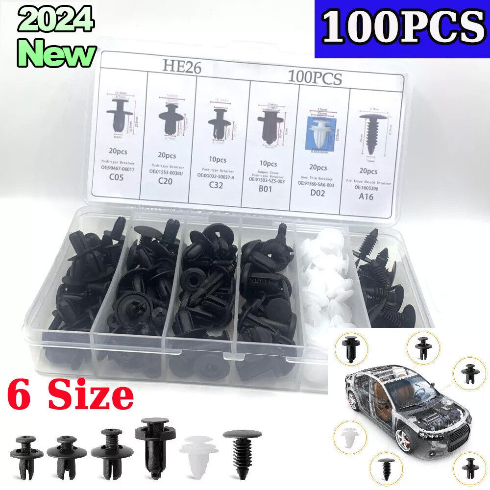 100x Fender Liner Fastener Rivet Push Clips Retainer 6 Size Universal Fits Car/