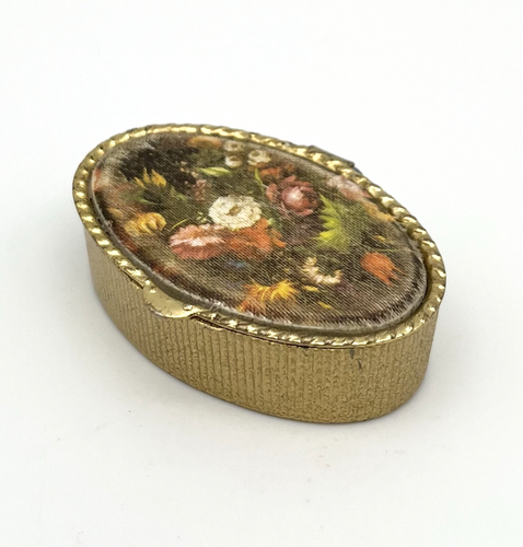 Vintage Pillendose Blumen Schmuckbox Floral Bunt Schatulle Retro Gold Dose #2927 - Bild 4 von 9