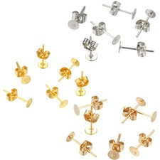 100pcs Stainless Steel Blank Pad Flat Earring Post Studs Base Pins with Ear Back