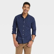 Men's Floral Print Long Sleeve Slim Fit Button-Down Shirt - Goodfellow  Co  Nav