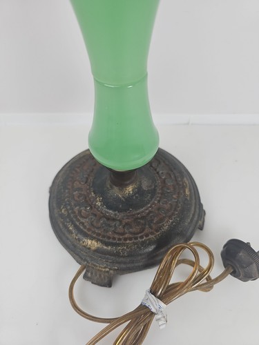 Vintage Art Deco Cast Iron & Jadeite Green Table Lamp Base Round Antique 1520 - 第 7/18 張圖片