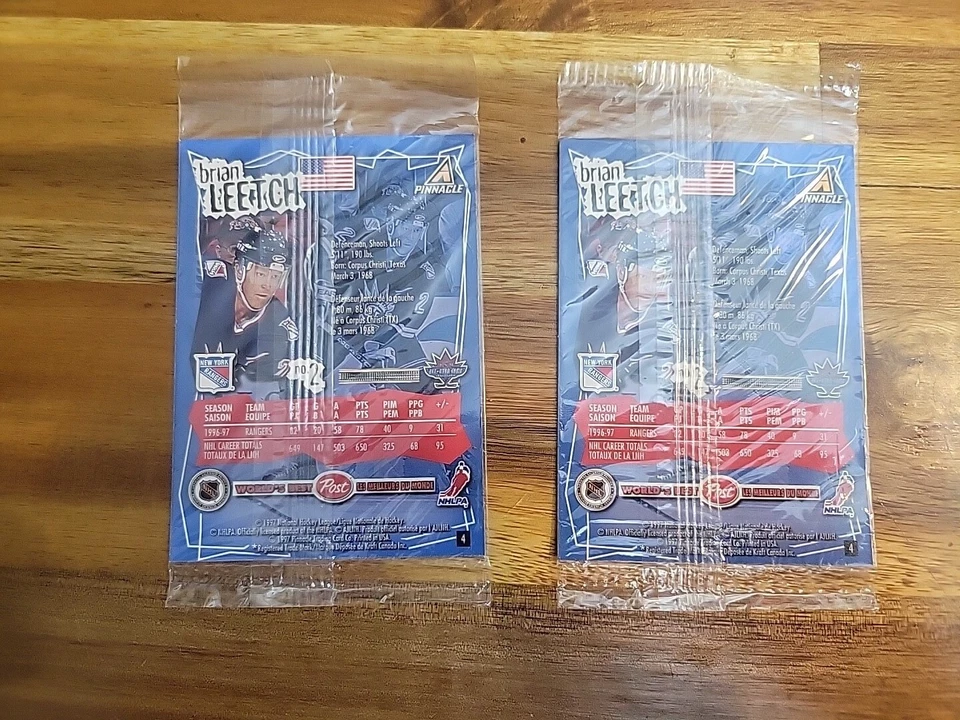 2x BRIAN LEETCH 1997 PINNACLE POST #4 NHL HOCKEY TARJETA COLECCIONABLE CAJA DE CEREALES SELLADA  Foto 2 de 3