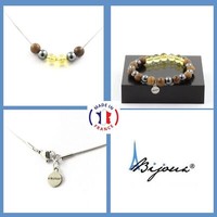 Satz Armband Halskette Perlen Citrin+ HäMatit+Holz 8 Mm. Kette GrößE Pe
