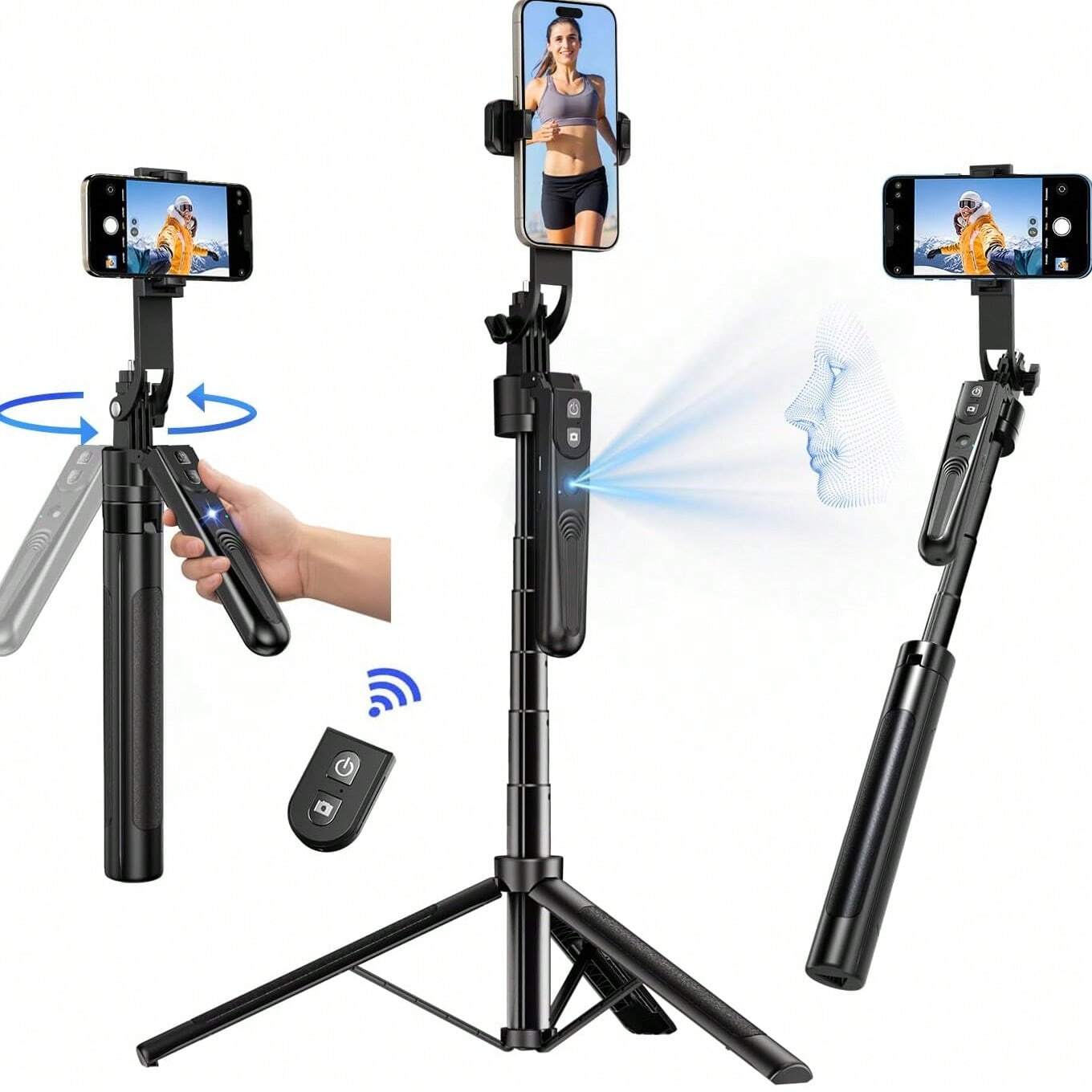 Smart Auto Face Tracking Tripod with 360 Rotation for Phone Selfies & Videos
