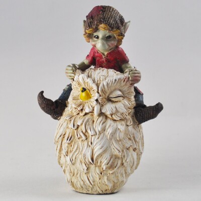 Fee Pixie reitet auf einer Eule mystischer Garten Harz Ornament | Geschenk | magisch