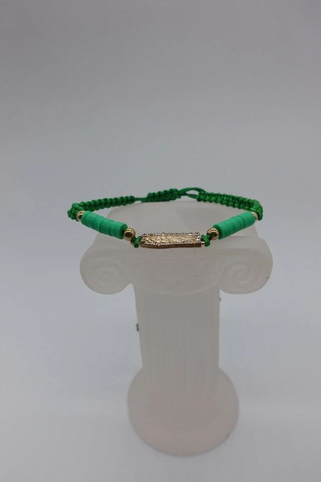 x3 Pulsera Macramé Cordón Verde Medalla San Benito Chapado en Rodio Foto 3 de 4