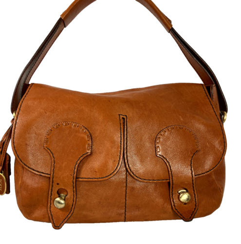 Vintage Tod's Saddle Shoulder Bag Hang Tags Address y2K 90s Double Pocket