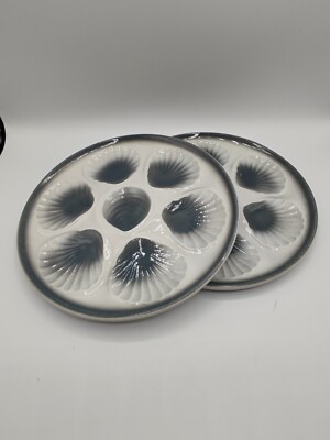 2 Vintage French Majolica White Gray Oyster Shells Plate 9.5'' Moulin des Loups