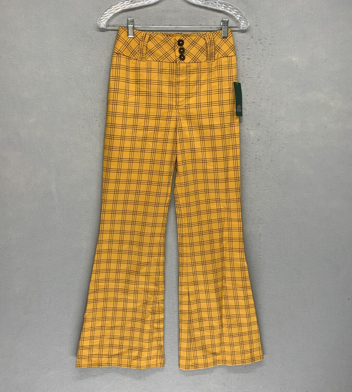 Wild Fable Y2K Bell Bottoms Gold Goth Grunge Plaid Flared Pant Retro Size 00 NWT