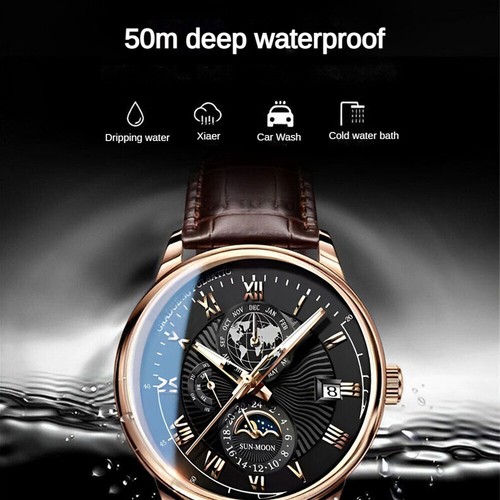 Herren, Uhr Leder Wasserdicht Hintergrundbeleuchtung Herren Quarz Armbanduhr Luxus Herrenuhr - Bild 4 von 16