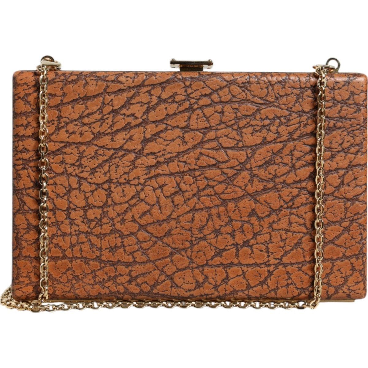 DOLCE GABBANA Bag Brown Leather Gold Frame Clutch Mini Crossbody