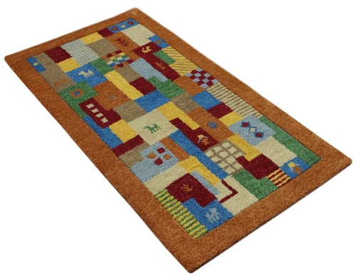 Alfombra Gabbeh 100% lana 70X140 cm hecha a mano terracota tapizada a mano T993 - Imagen 3 de 5