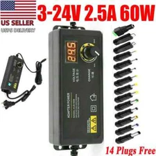Adjustable Voltage 3 to 24V AC/DC Switch Power Supply Adapter with LED Displayme