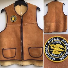 Vintage Shearling Vest Western Ranch Cowboy National Rifle Association Patch L