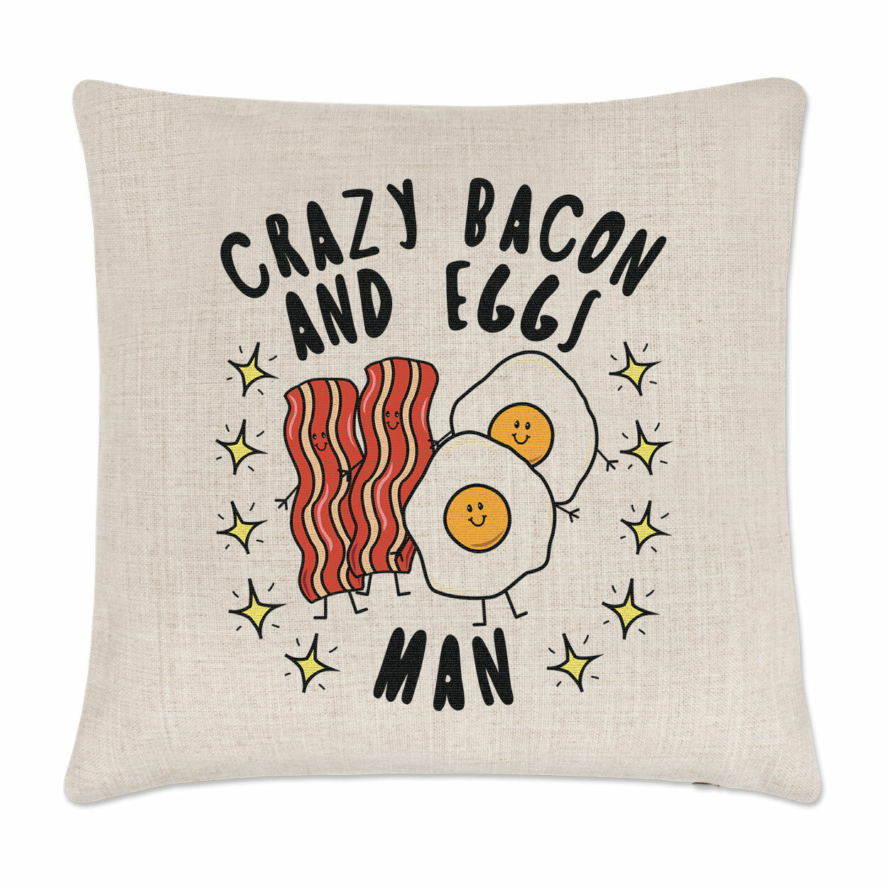 Crazy Bacon And Eggs Man Stars Cushion Cover Pillow Funny Food Breakfast