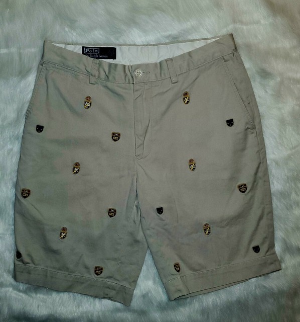 khaki polo shorts with horses
