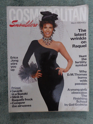Cosmopolitan Magazine  March 1985 Raquel Welch Cover Erica Jong Heroin & Hammett