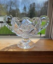 American Brilliant Glass Double Handled Pedestal Sugar Bowl Sawtooth Edge