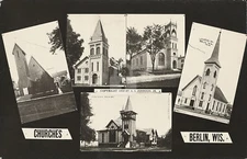 Churches in Berlin, WI Wisconsin 1912 RPPC Photo Postcard Copy
