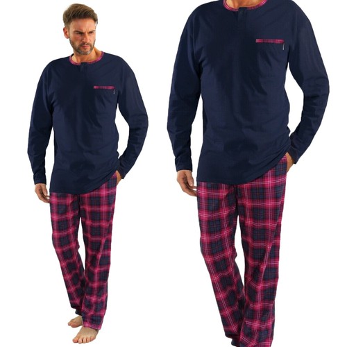 Herren Schlafanzug Sesto Pyjama 100% Baumwolle Langarm + Pyjamahose Nachtanzug - Bild 20 von 93