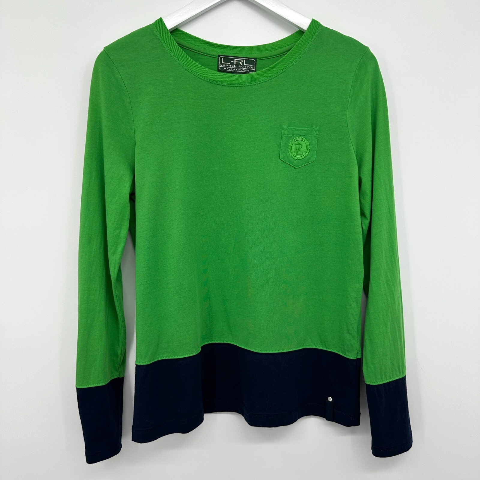 Lauren Ralph Lauren Active Top Shirt Womens Medium Knit Preppy Sporty Logo Green