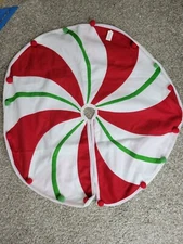 Transpac Felt Peppermint Tree Skirt Red White Green Swirl Pom Pom Accent 42"