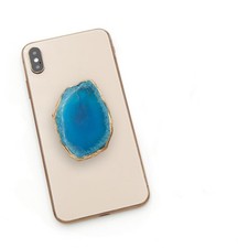 Blue Agate Crystal Gemstone Phone Grip Collapsible Stand Holder for Smart Phone