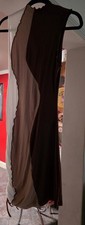 Stylish Soft Raw Edged Ruched Side Tie Brown And White Cider Dress Size Medium