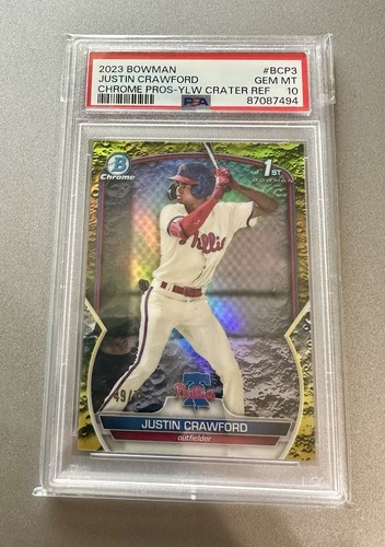 Justin Crawford Yellow Lunar Crater Refractor /75 2023 1st Bowman Chrome PSA 10