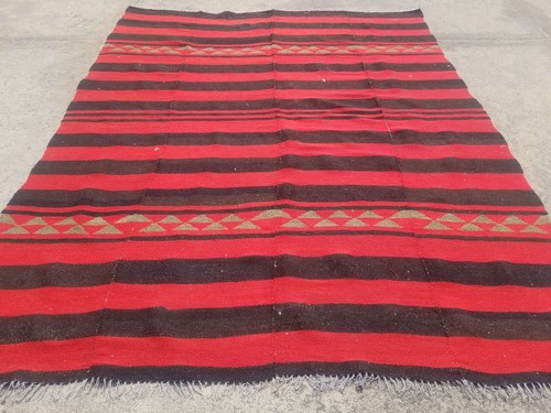 Fine Vintage Traditional Hand Made Oriental Wool Red Kilim 6.8x5.3ft